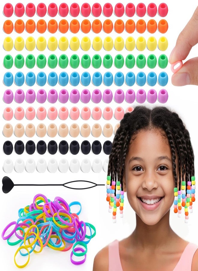 TINKRSTUFF 150Pcs 10mm Small Silicone Beads for Hair Braids, Soft Jellyish Pony Hair Beads with 5mm Hole + 50 Rubber Bands and 1 Beader for Braiding, DIY Bracelets Necklaces Crafts (Multicolors) - Image 1